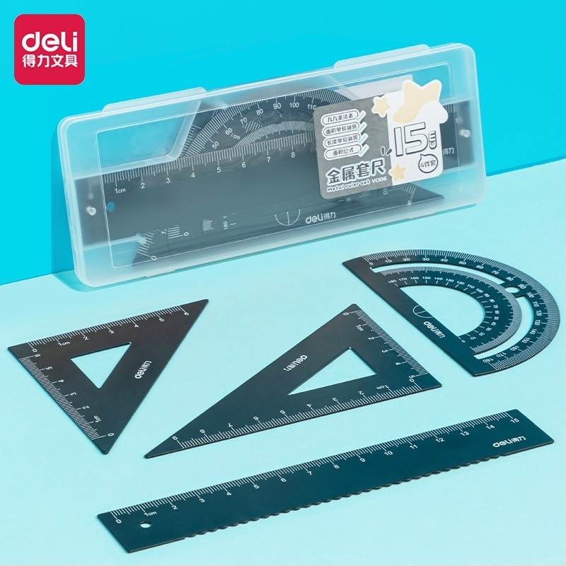 Set rigle triunghiulare pentru elevi, metal, gravură personalizată, aliaj de aluminiu, clasa I–II