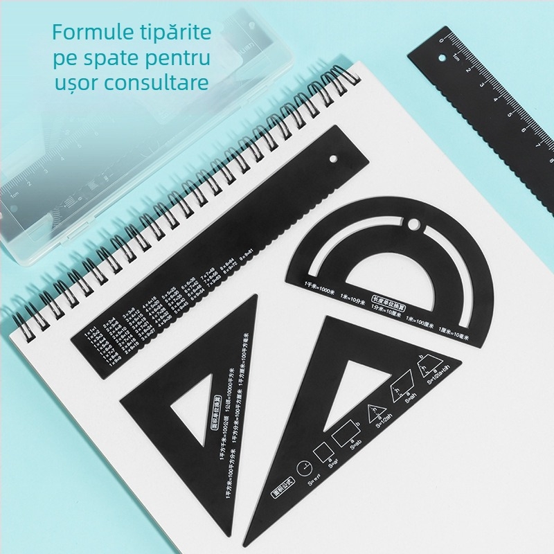 Set rigle triunghiulare pentru elevi, metal, gravură personalizată, aliaj de aluminiu, clasa I–II