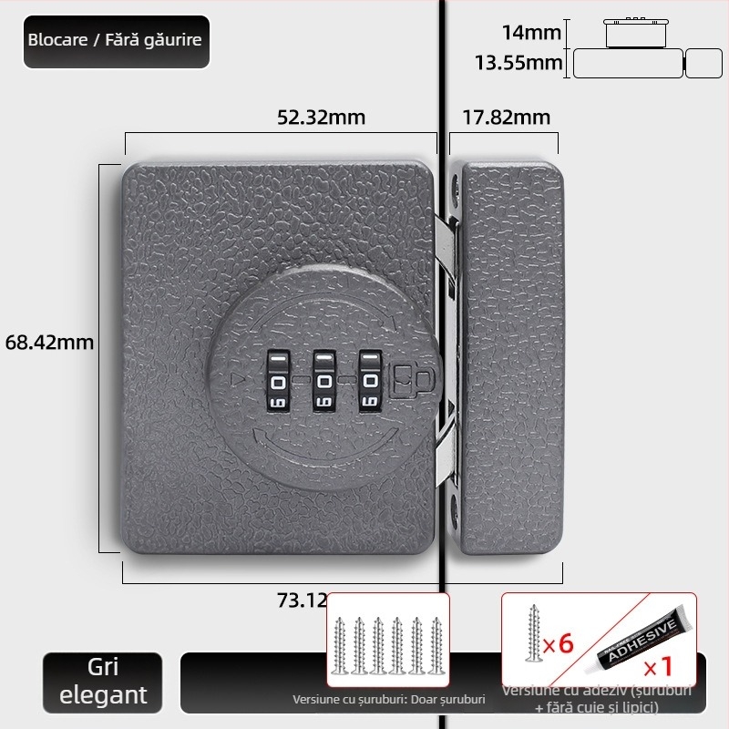 Încuietoare pentru dulap fără găuri, 83-11 combinație, aliaj zinc, Jiadicheng, pentru uși și sertare ale dulapului