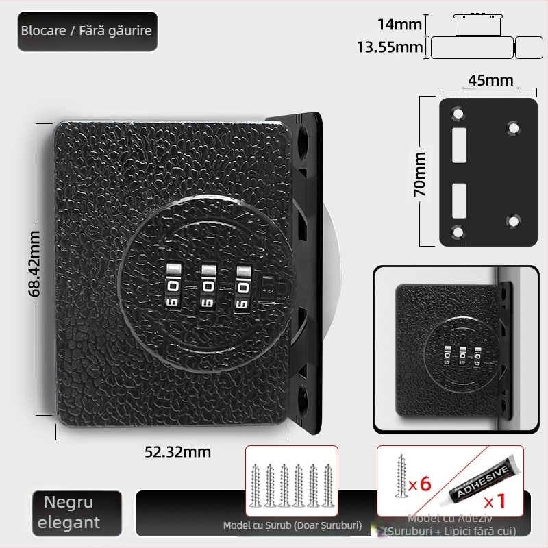 Încuietoare pentru dulap fără găuri, 83-11 combinație, aliaj zinc, Jiadicheng, pentru uși și sertare ale dulapului