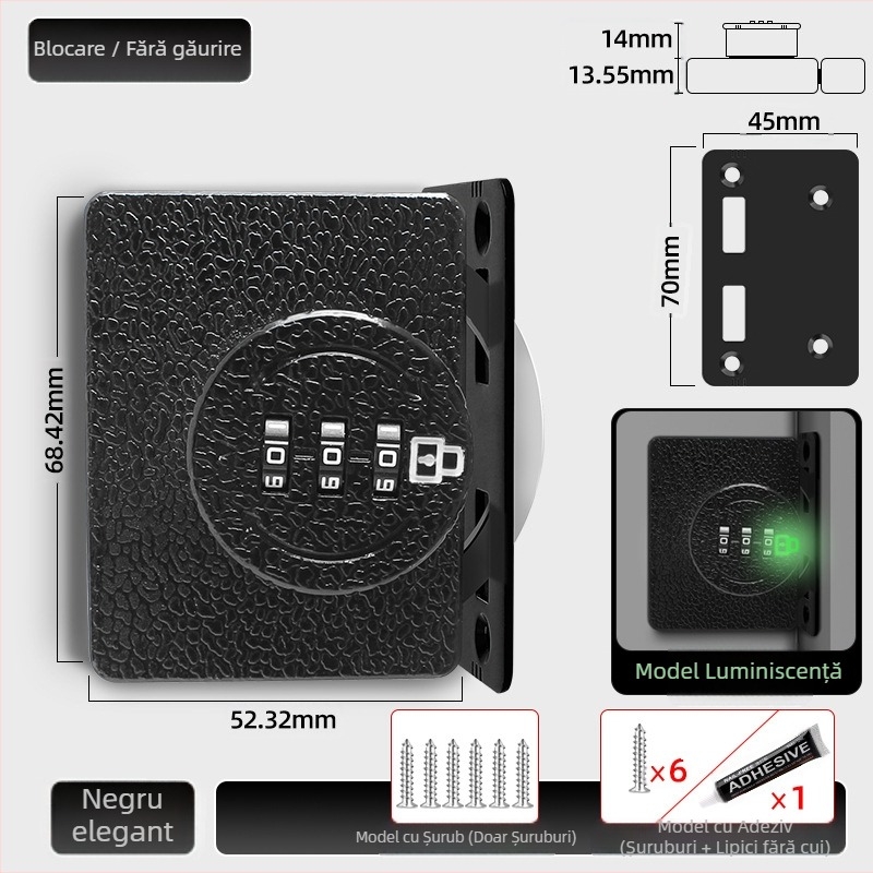 Încuietoare pentru dulap fără găuri, 83-11 combinație, aliaj zinc, Jiadicheng, pentru uși și sertare ale dulapului