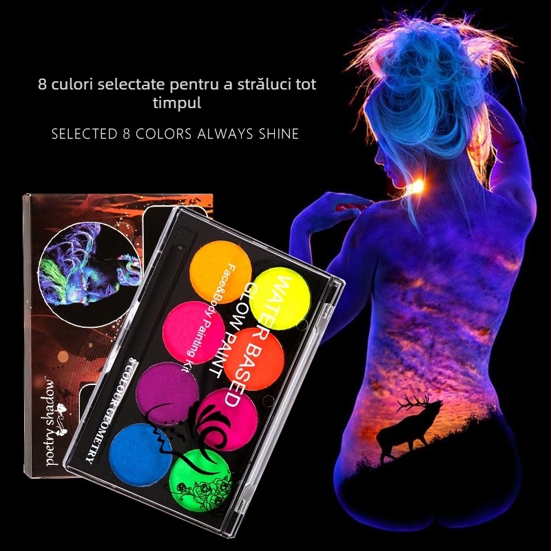 Pigment pentru pictură pe corp, fluorescent, solubil în apă, set de 8 culori, Xu Peng, capacitate 101, autorizare IP: Nu