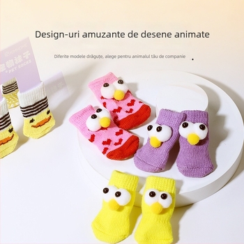 Șosete pentru animale de companie – câini, acoperitoare pentru labe, antiderapante pentru interior și exterior, tricotate cu warp knitting, țesătură jacquard, poliester
