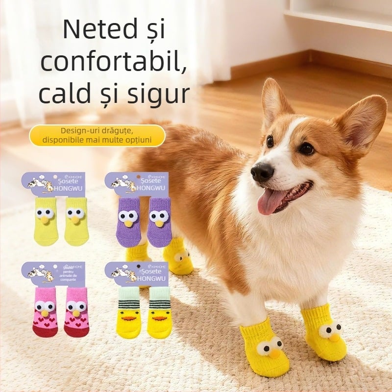 Șosete pentru animale de companie – câini, acoperitoare pentru labe, antiderapante pentru interior și exterior, tricotate cu warp knitting, țesătură jacquard, poliester