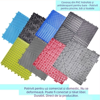 Covoraș antiderapant pentru baie și duș - PVC, pătrat, culoare solidă, lavabil