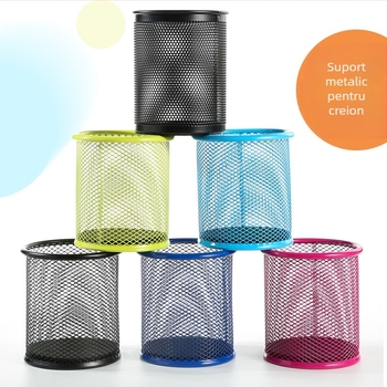 Deli 9172 Suport rotund din metal pentru pixuri cu plasă metalică