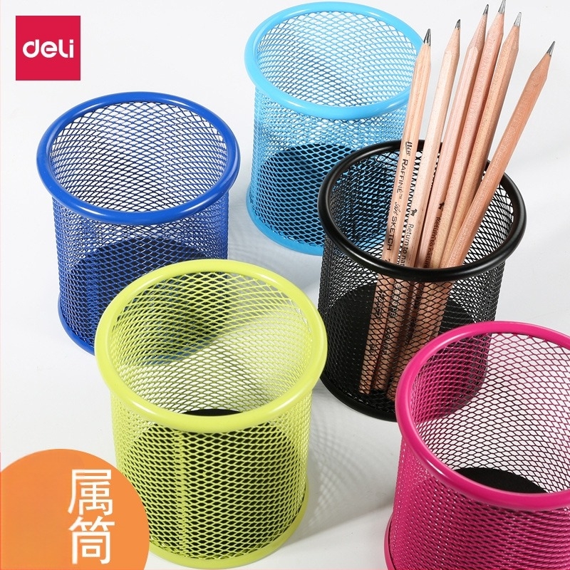 Deli 9172 Suport rotund din metal pentru pixuri cu plasă metalică