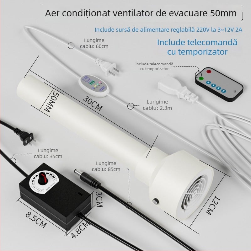 Ventilator de evacuare și schimb de aer pentru dormitor, 12V, 1000W, 50Hz, instalare orizontală, control inteligent