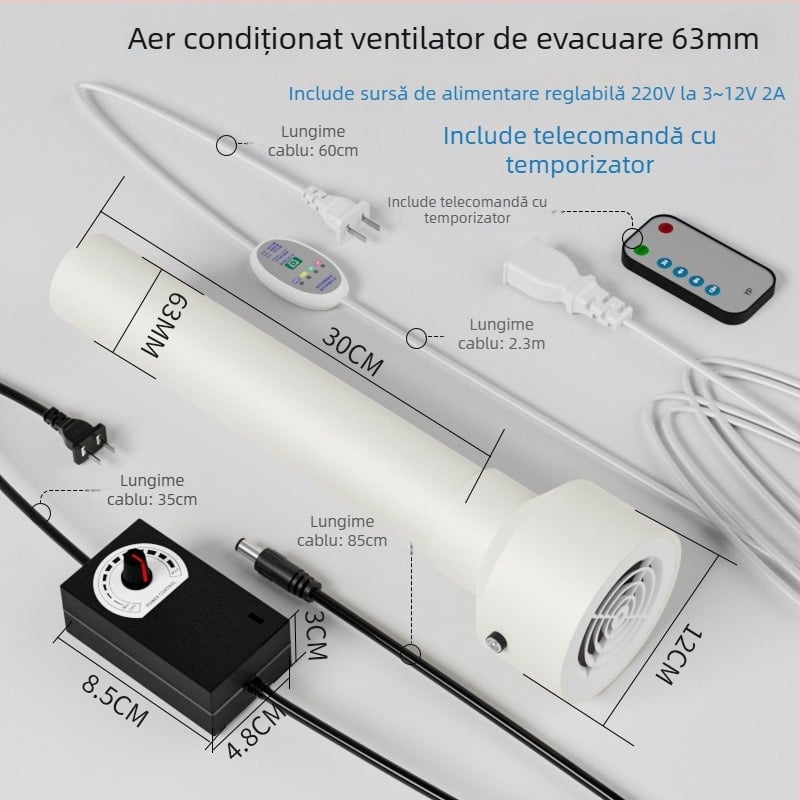 Ventilator de evacuare și schimb de aer pentru dormitor, 12V, 1000W, 50Hz, instalare orizontală, control inteligent