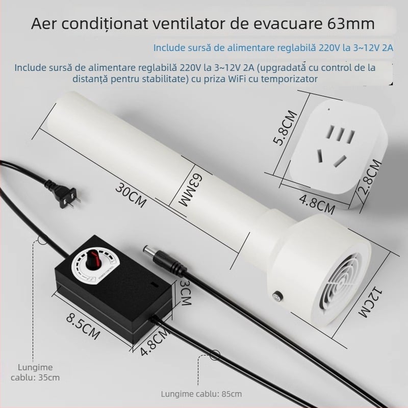 Ventilator de evacuare și schimb de aer pentru dormitor, 12V, 1000W, 50Hz, instalare orizontală, control inteligent