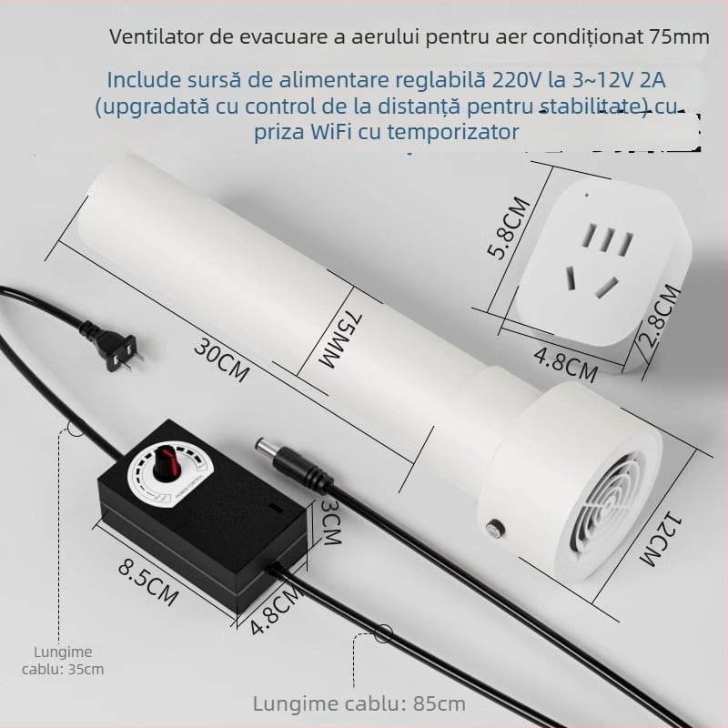 Ventilator de evacuare și schimb de aer pentru dormitor, 12V, 1000W, 50Hz, instalare orizontală, control inteligent