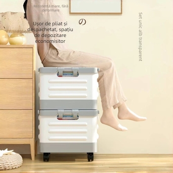 Cutie de depozitare pliabilă pentru sufragerie cu roți, 18L capacitate, organizator portabil din plastic pentru haine, jucării și cosmetice