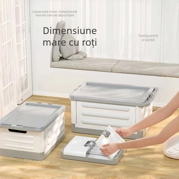 Cutie de depozitare pliabilă pentru sufragerie cu roți, 18L capacitate, organizator portabil din plastic pentru haine, jucării și cosmetice