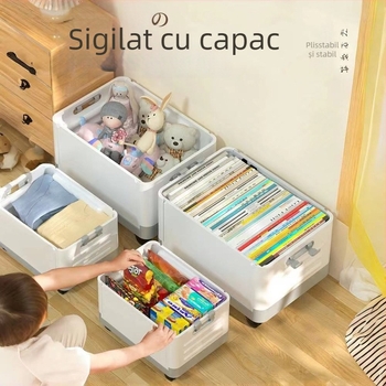Cutie de depozitare pliabilă pentru sufragerie cu roți, 18L capacitate, organizator portabil din plastic pentru haine, jucării și cosmetice
