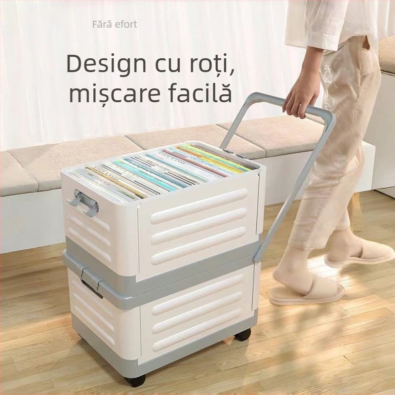 Cutie de depozitare pliabilă pentru sufragerie cu roți, 18L capacitate, organizator portabil din plastic pentru haine, jucării și cosmetice