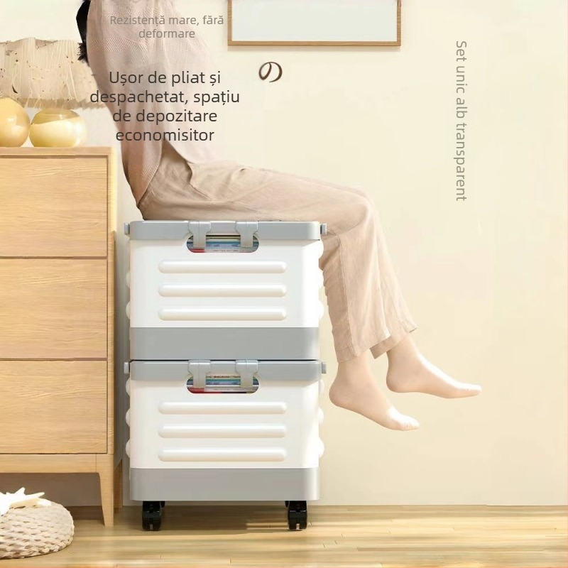 Cutie de depozitare pliabilă pentru sufragerie cu roți, 18L capacitate, organizator portabil din plastic pentru haine, jucării și cosmetice