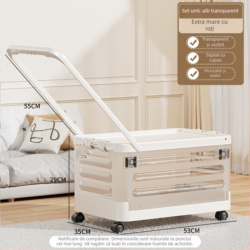 Cutie de depozitare pliabilă pentru sufragerie cu roți, 18L capacitate, organizator portabil din plastic pentru haine, jucării și cosmetice