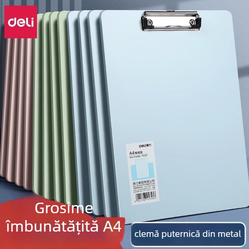 Deli 72641 clipboard din plastic cu clemă puternică și clemă pentru placă, logo imprimat