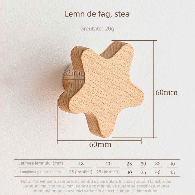 Mâner din lemn pentru sertar – lemn masiv, gravat, stil modern minimalist, model 0808