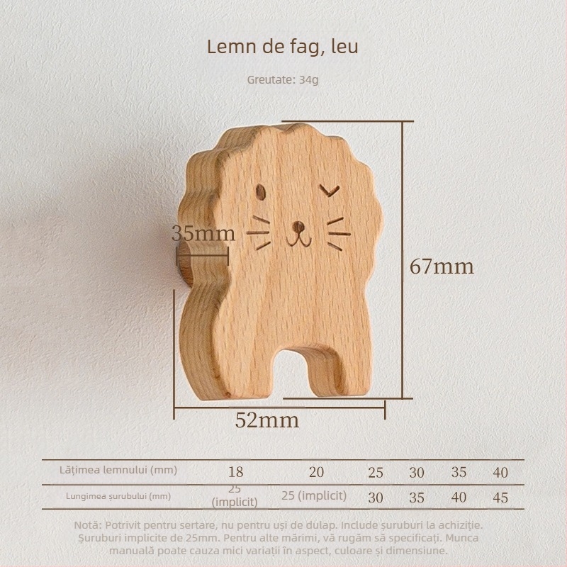 Mâner din lemn pentru sertar – lemn masiv, gravat, stil modern minimalist, model 0808