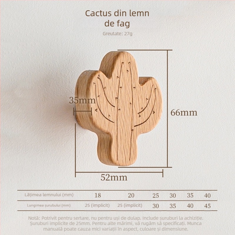 Mâner din lemn pentru sertar – lemn masiv, gravat, stil modern minimalist, model 0808