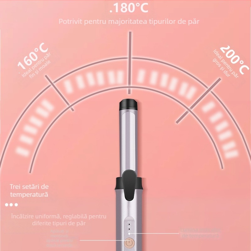 RESUXI Ondulator de păr wireless cu încălzire PTC, diametru 31 mm sau mai mare, 3 niveluri de temperatură, baterie reîncărcabilă, stilizare în 1 minut