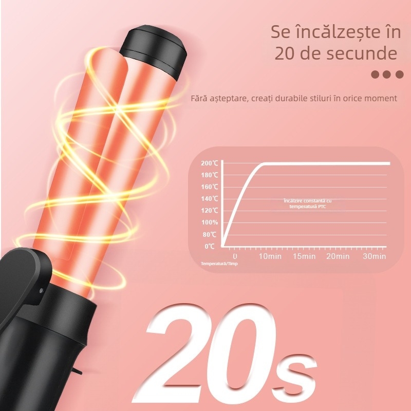 RESUXI Ondulator de păr wireless cu încălzire PTC, diametru 31 mm sau mai mare, 3 niveluri de temperatură, baterie reîncărcabilă, stilizare în 1 minut