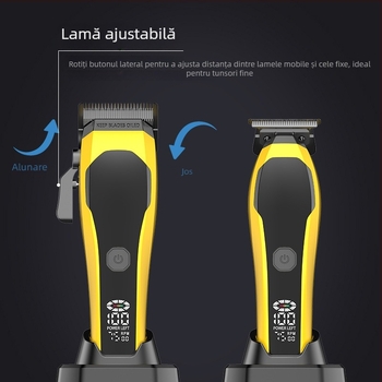 Set de clipare electric cu afișaj digital - baterie încorporată, reîncărcabilă, lame detașabile lavabile din ceramică și oțel inoxidabil, zgomot redus 46–70 dB
