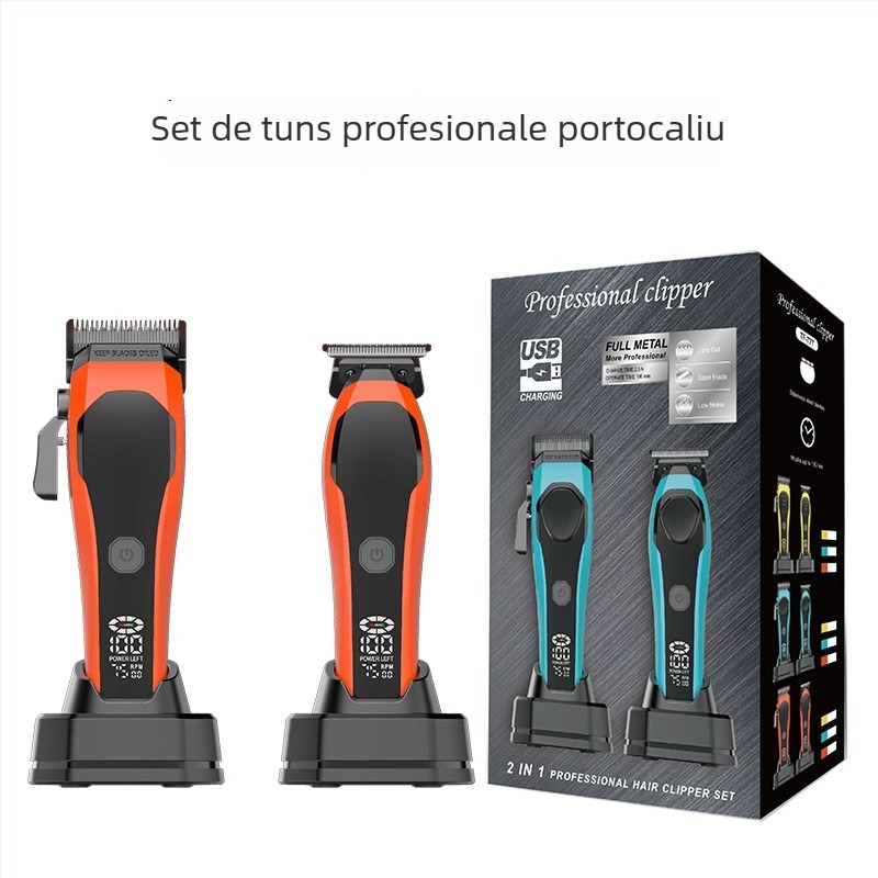 Set de clipare electric cu afișaj digital - baterie încorporată, reîncărcabilă, lame detașabile lavabile din ceramică și oțel inoxidabil, zgomot redus 46–70 dB