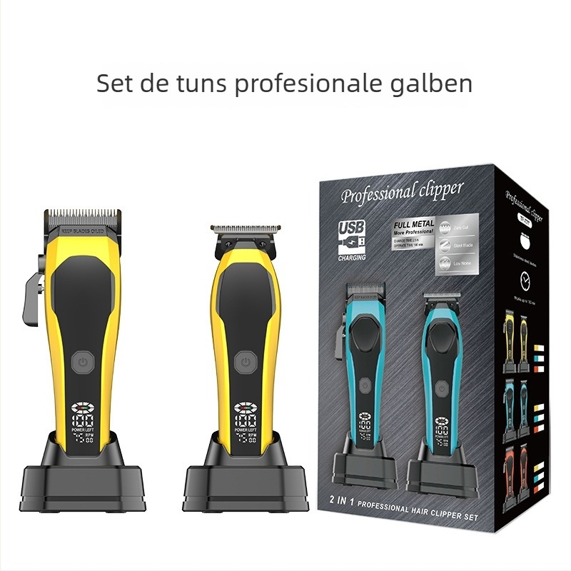 Set de clipare electric cu afișaj digital - baterie încorporată, reîncărcabilă, lame detașabile lavabile din ceramică și oțel inoxidabil, zgomot redus 46–70 dB