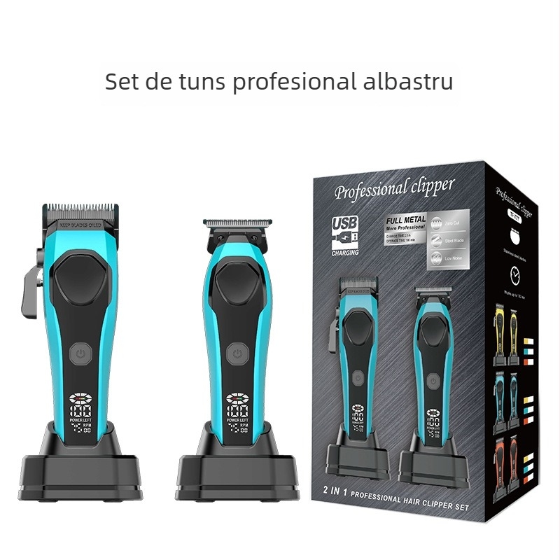 Set de clipare electric cu afișaj digital - baterie încorporată, reîncărcabilă, lame detașabile lavabile din ceramică și oțel inoxidabil, zgomot redus 46–70 dB