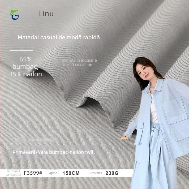 Țesătură țesută 65% bumbac, 35% nylon — model floral pentru primăvară-vară; potrivită pentru fuste, pantaloni, jachete, paltoane, haine pentru copii și îmbrăcăminte de lucru