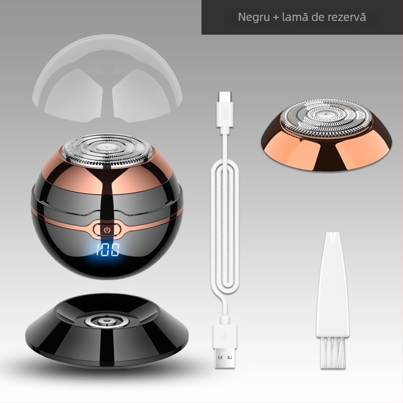 Aparat de ras electric cu cap rotativ de 1 lamă, afișaj LED, autonomie a bateriei peste 60 de minute, încărcare/alimentare duală, lame din oțel inoxidabil