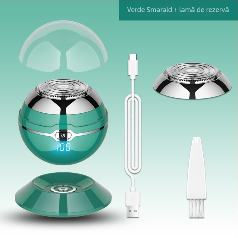 Aparat de ras electric cu cap rotativ de 1 lamă, afișaj LED, autonomie a bateriei peste 60 de minute, încărcare/alimentare duală, lame din oțel inoxidabil