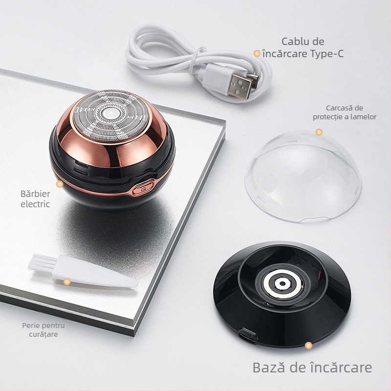 Aparat de ras electric cu cap rotativ de 1 lamă, afișaj LED, autonomie a bateriei peste 60 de minute, încărcare/alimentare duală, lame din oțel inoxidabil