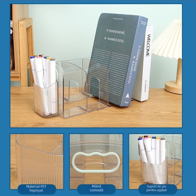 First Learning 9013 PET raft de lectură pentru birou, bibliotecă transparentă cu separator vertical, 32 bucăți în pachet, greutate netă 480 g