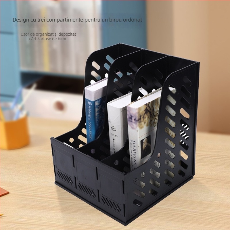 Bright Organizator de fișiere din plastic cu 3 niveluri, suport vertical pentru birou, model 9703