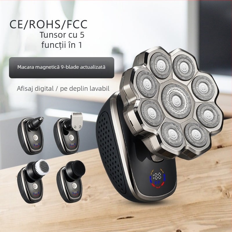 Aparat de ras electric pentru întreg corpul, afișaj LED, cap rotativ cu mai multe lame (>4), baterie încorporată, autonomie 30–45 minute