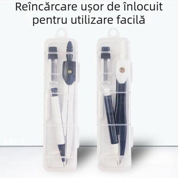 Două seturi de compas educațional cu instrumente de desen și măsurare, construcție din metal, specificații standard, ambalaj standard