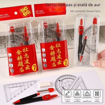 Set geometric cu compas și riglă, Long year model a1272, din plastic, 200 de bucăți în cutie