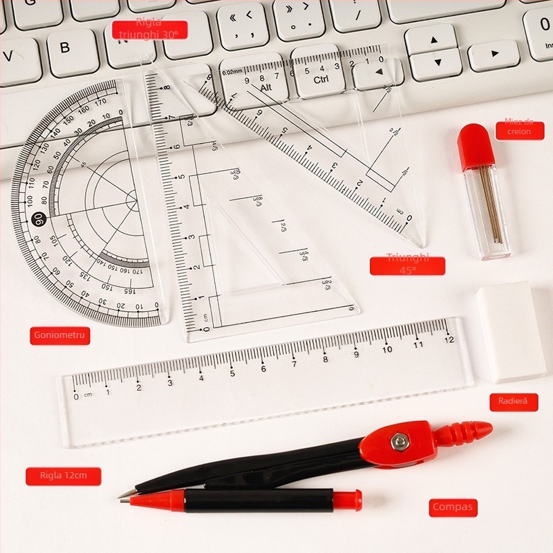 Set geometric cu compas și riglă, Long year model a1272, din plastic, 200 de bucăți în cutie