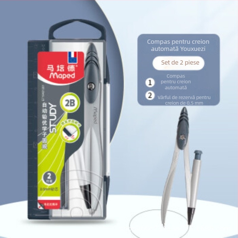 Compas metalic cu nucleu de grafit, pentru desen și examene, model 194312CH