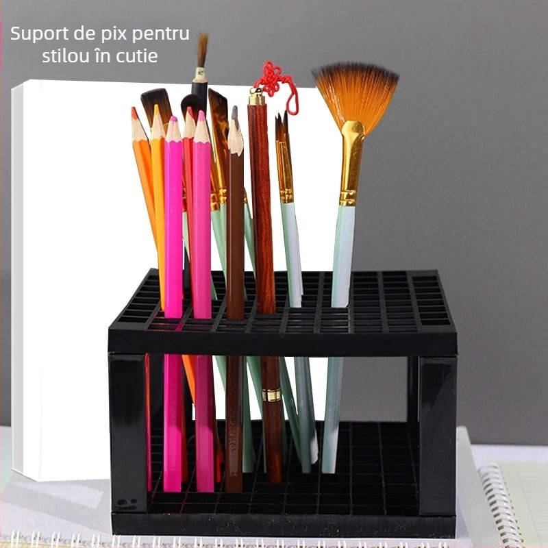 Suport pătrate din plastic pentru pensule – 96 compartimente detașabile, cutie inclusă, pentru pensule de acuarelă și pictură în ulei.
