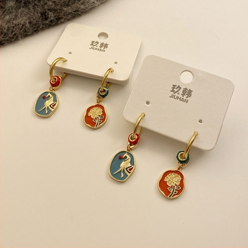 Jiuhan clipsuri pentru urechi – smalț dublu, design cu ponei și floare, cupru electroplătat, stil feminin pastoral