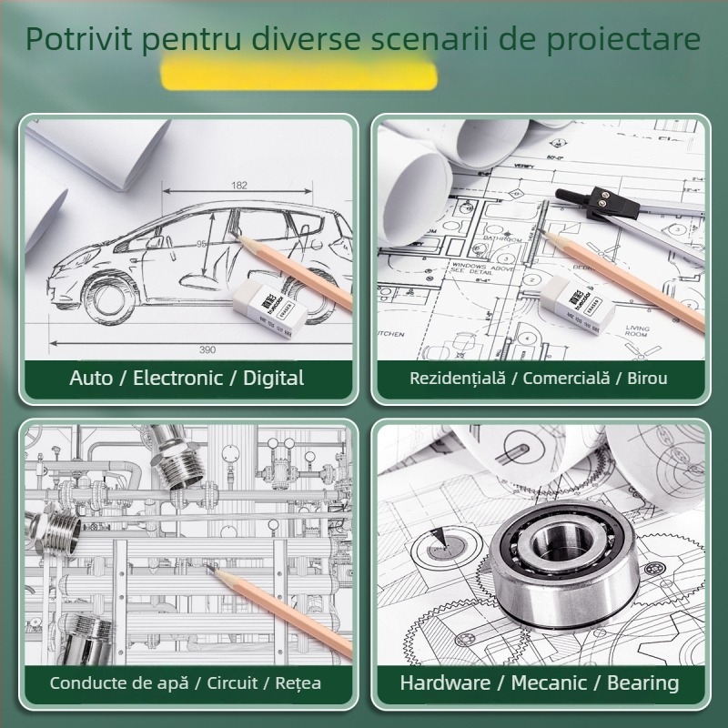 Set metal pentru desen mecanic, 23 piese, pentru inginerie civilă și desen arhitectural