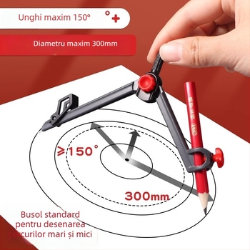 Deli vc666 set compas și riglă nemetalice pentru desenarea cercurilor cu creion 2B