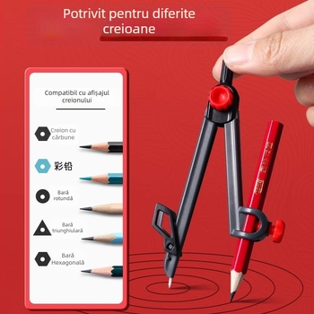 Deli vc666 set compas și riglă nemetalice pentru desenarea cercurilor cu creion 2B