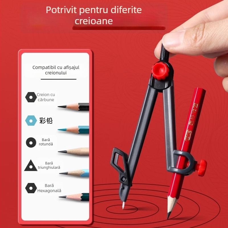Deli vc666 set compas și riglă nemetalice pentru desenarea cercurilor cu creion 2B