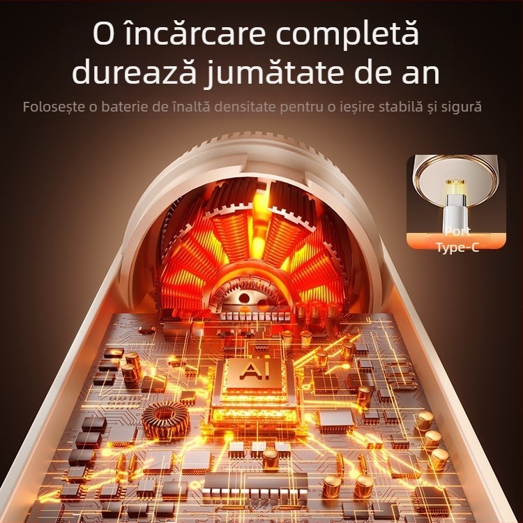 Aparat de ras electric pentru bărbați cu motor fără perii, cap de tăiere cu trei inele plutitoare și 18 lame, încărcare USB‑C rapidă, baterie încorporată 500–800 mAh, autonomie peste 60 de minute