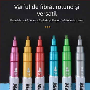 Marker cu finisaj metalic perlat, cerneală acrilică pe bază de apă; marker ceramic; marker de evidențiere